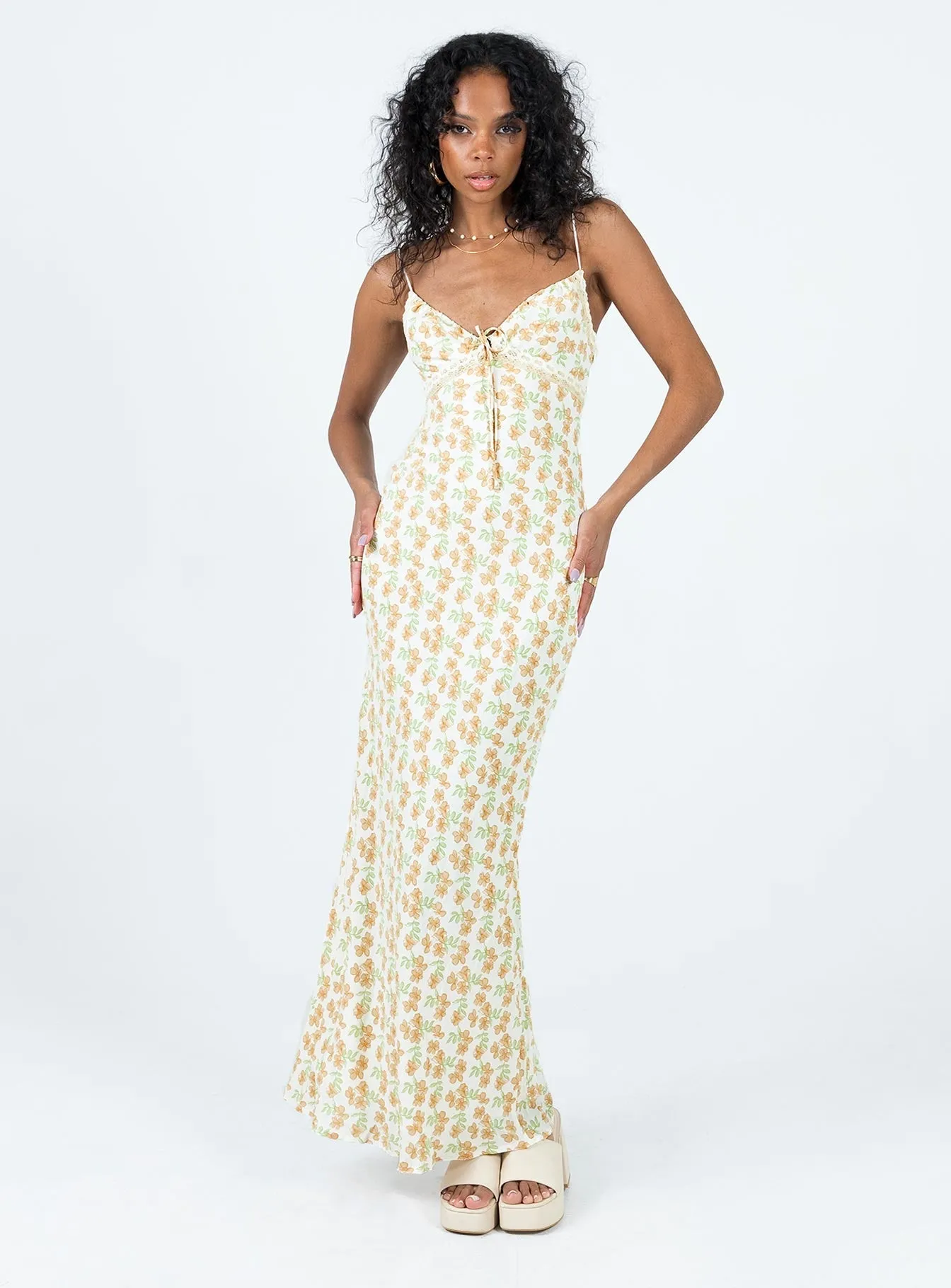 Emily Maxi Dress Orange Floral Office Classic Style Ease