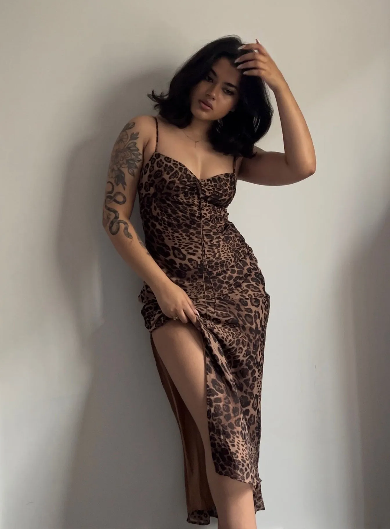 FoldablePackaging Breathable Wearable Safari Midi Dress Leopard
