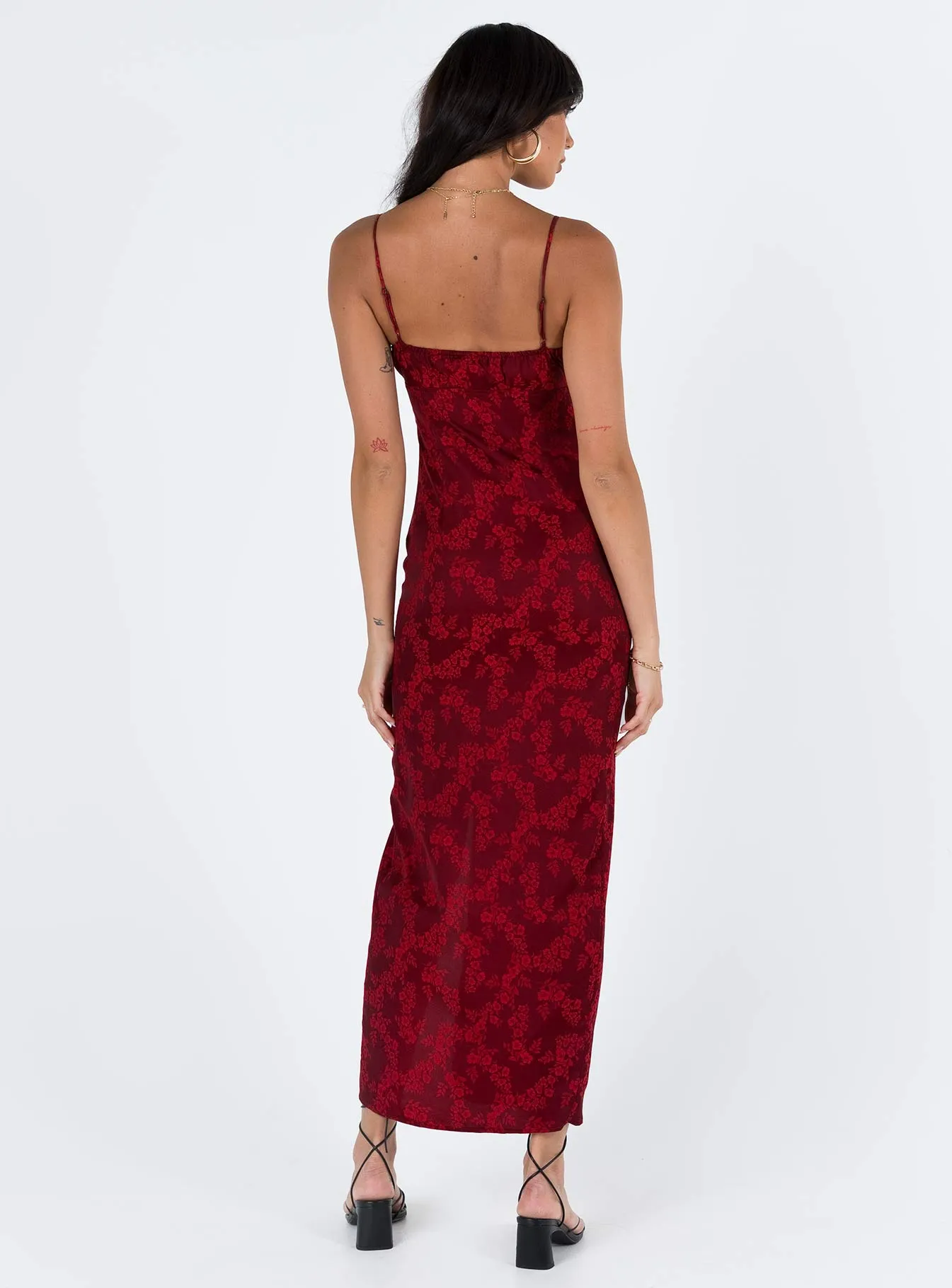 Noda Maxi Dress Burgundy Lace-Edge Summer Air