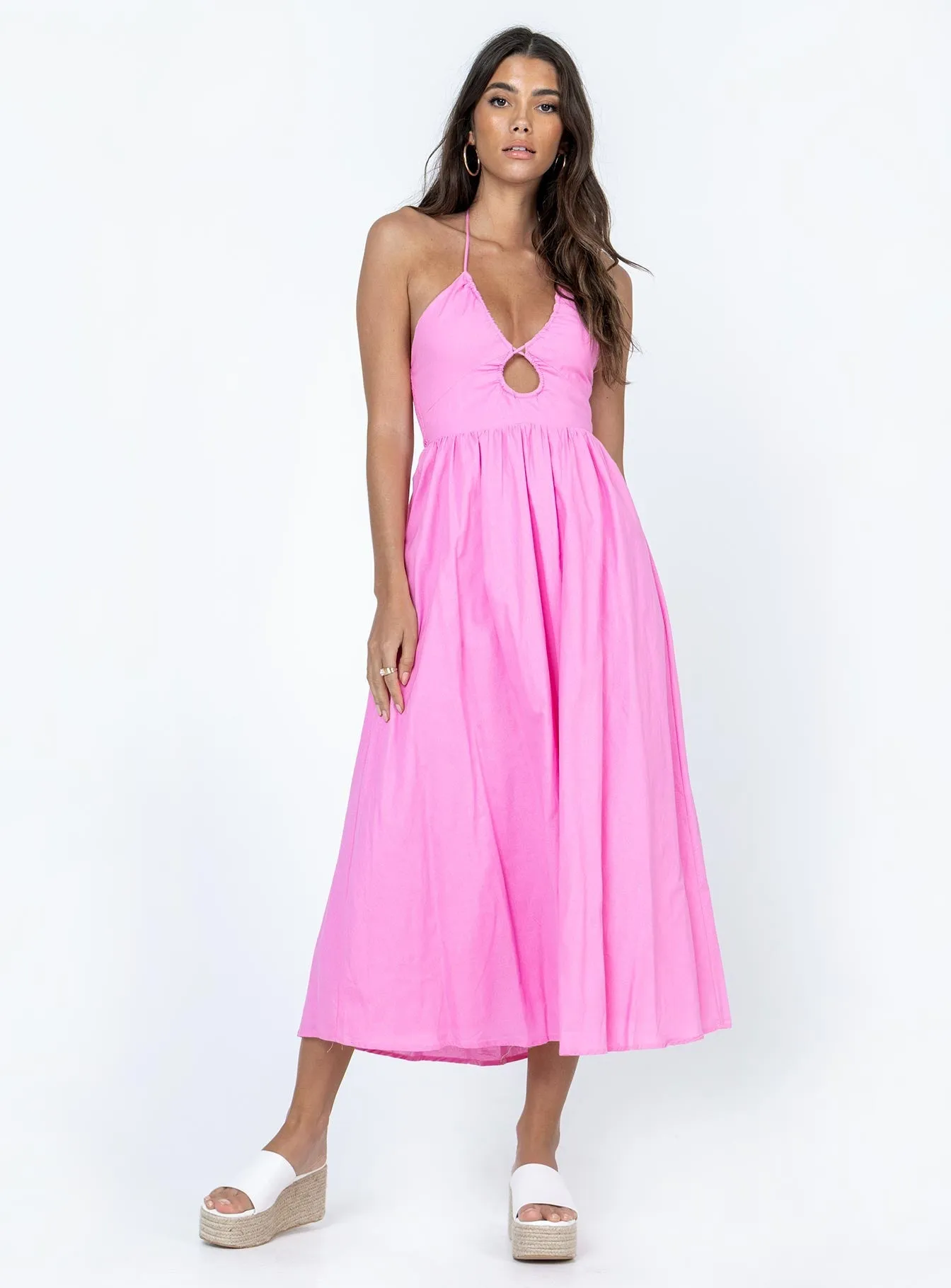 Cute Glow Flowing Texture Nardin Maxi Dress Pink