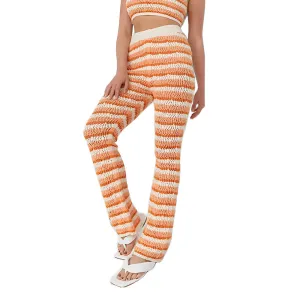 Women's Crochet Striped Pant,Beige/Orange Fashion Fit