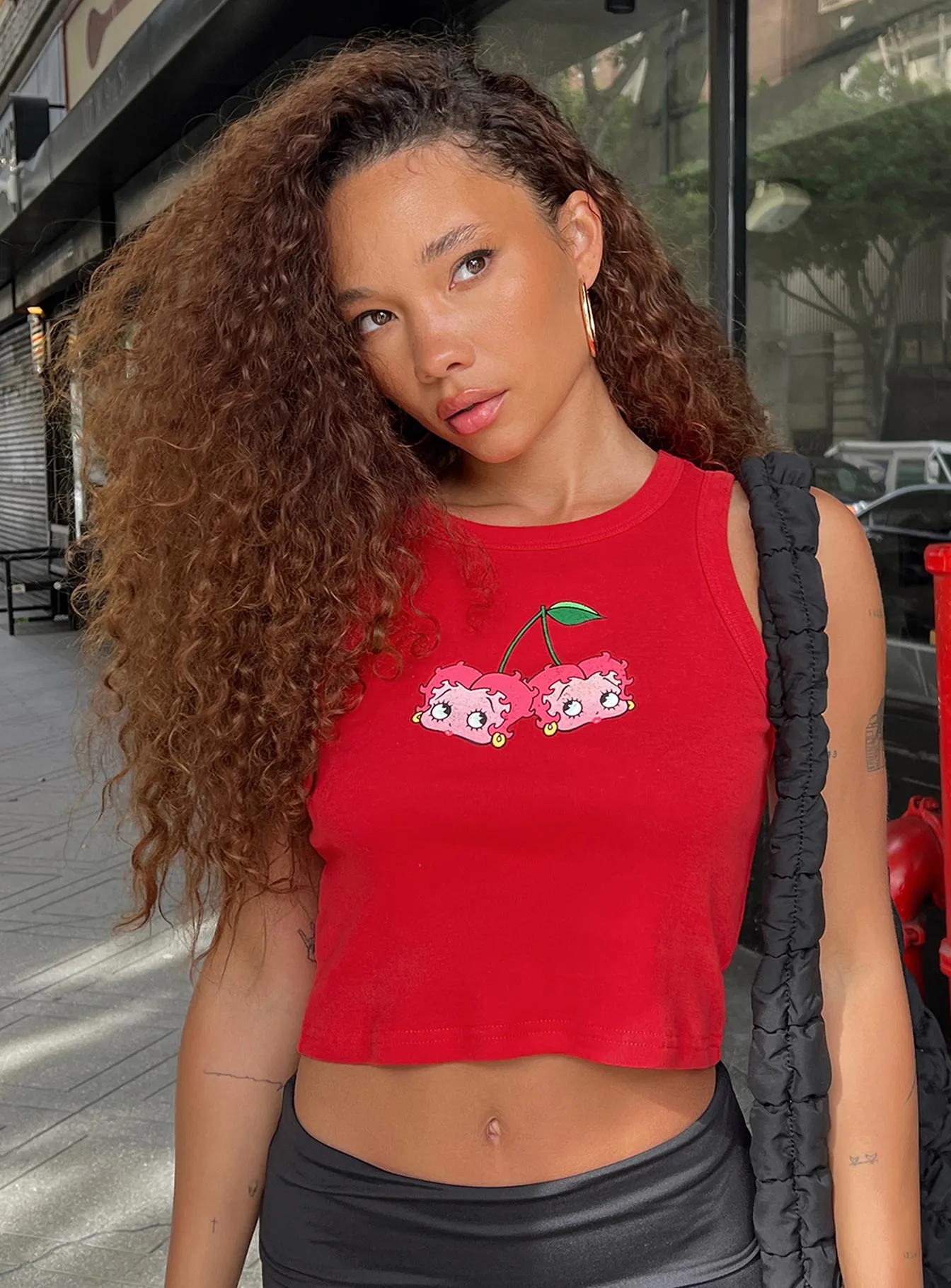 crew neck Outdoor Adventure Betty Boop Cherry Girl Tank Red