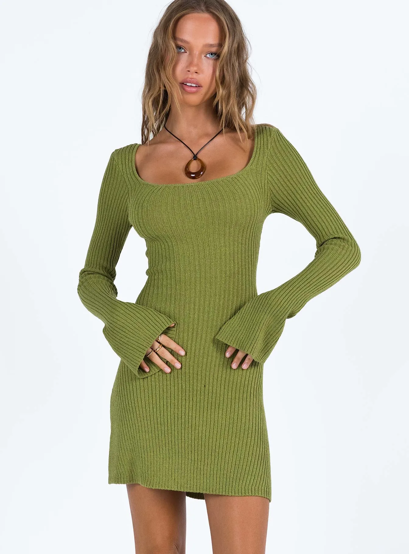 Simple Flow Smart touch Brownhall Long Sleeve Mini Dress Green