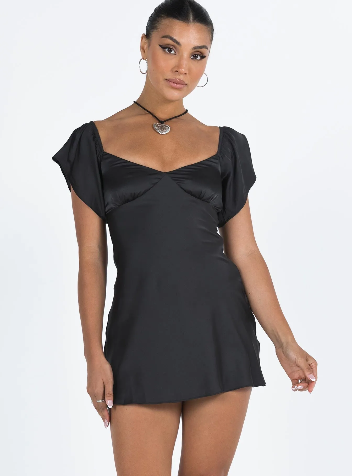 Isabel Mini Dress Black Fold-Over-Detail Essential Style