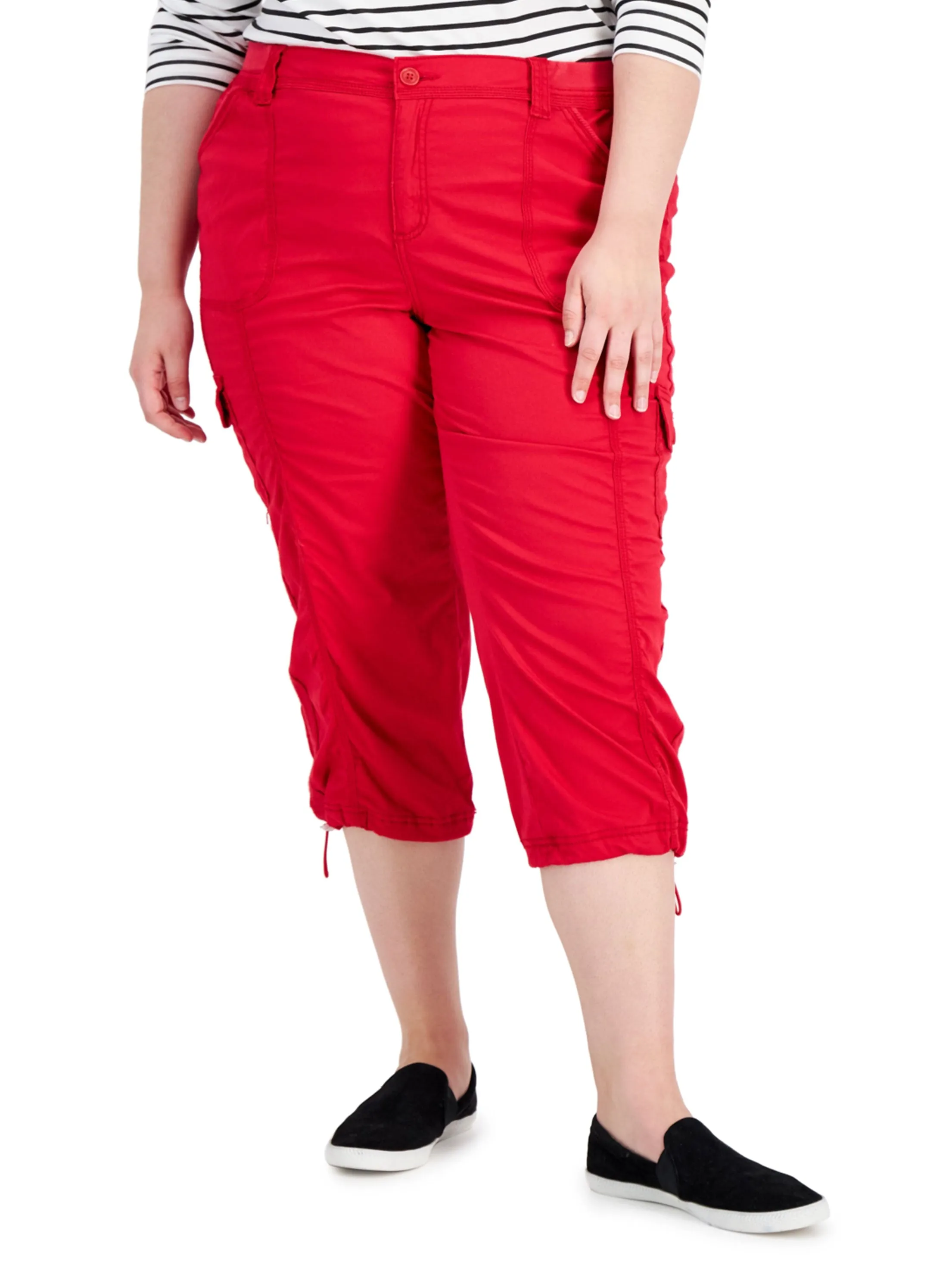Layering Comfort Easy Flex Design Women's Plain Solid Crop Pant,Red