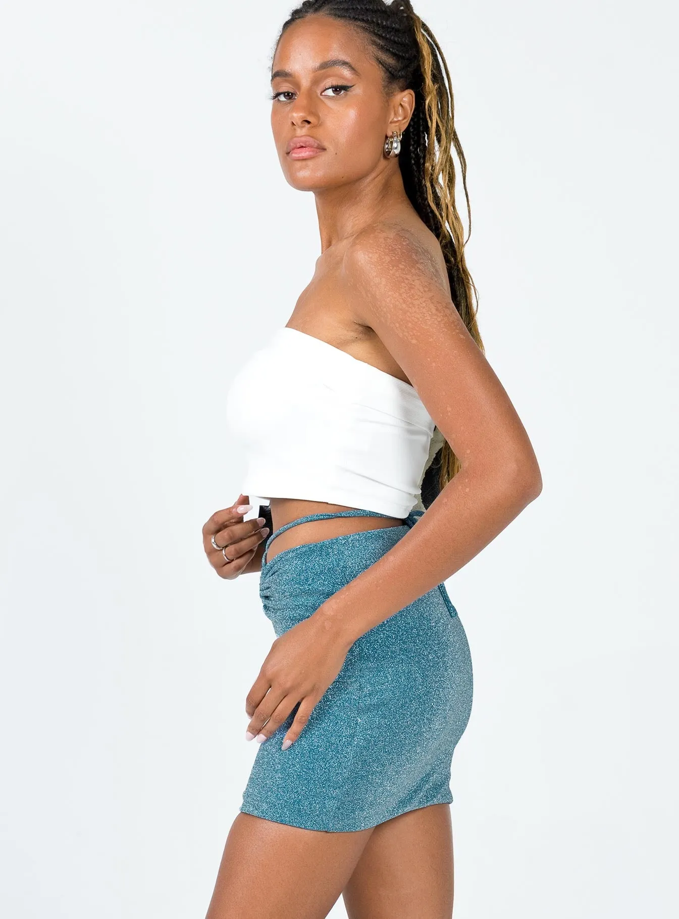 Humaira Mini Skirt Blue Flexible Material Light Edge