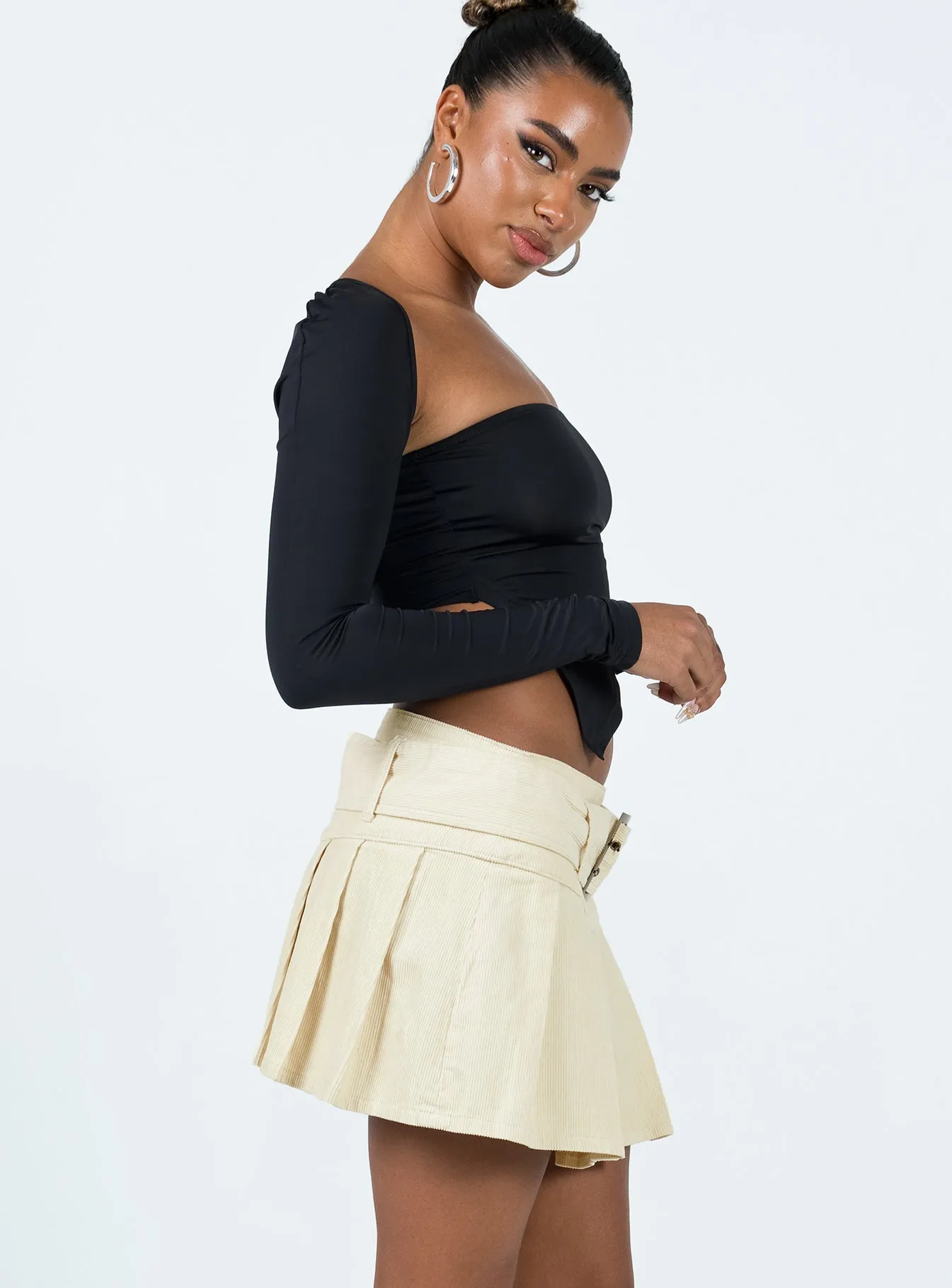 Nambour Mini Skirt Beige Couture Inspired Mid Length