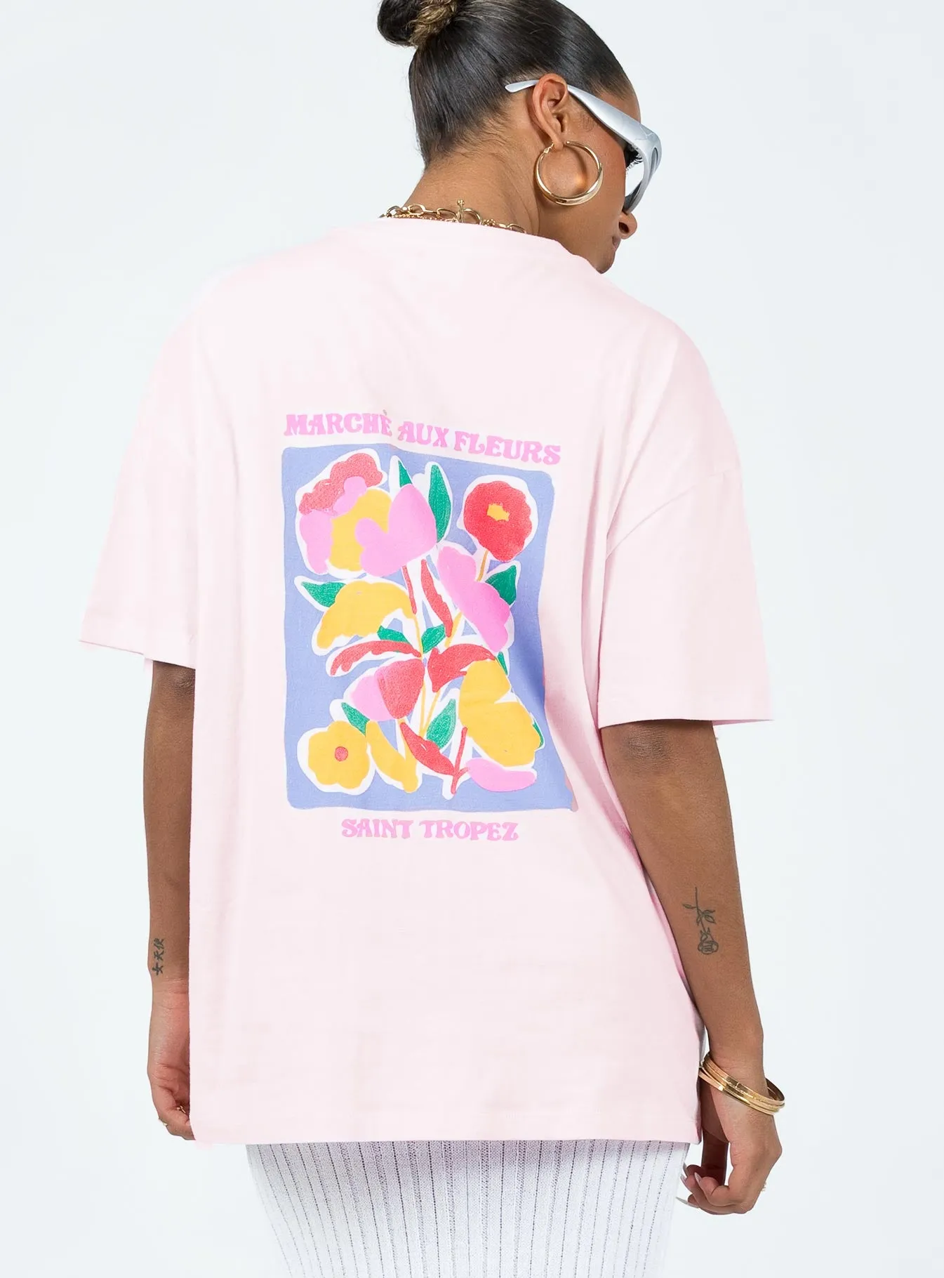 Flower Market Oversized Tee Pink Anti Pilling Treatment
