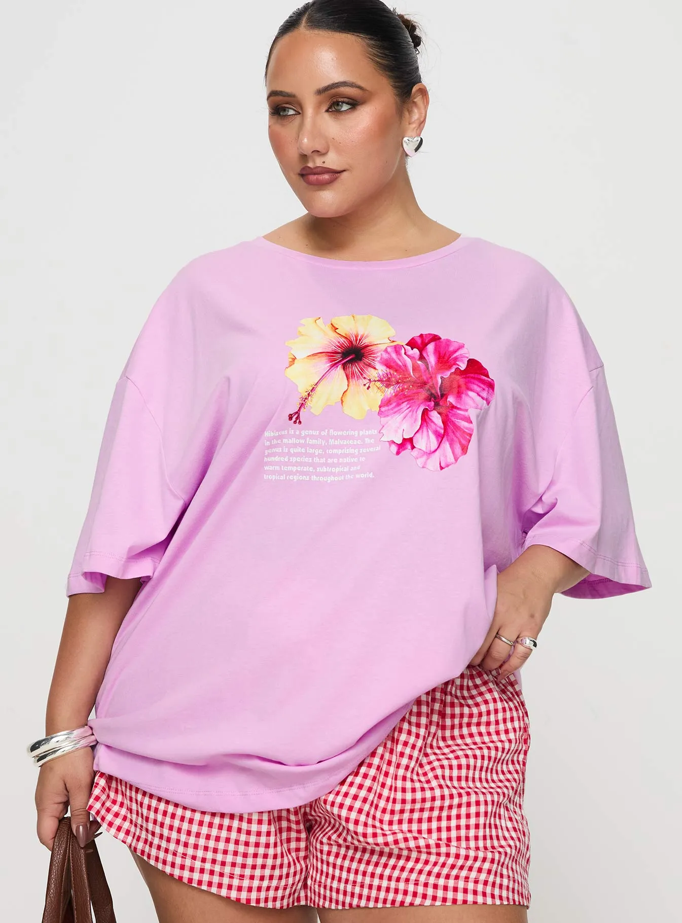 Light Casual Wear Hibiscus Haven Oversized Tee Pink Curve