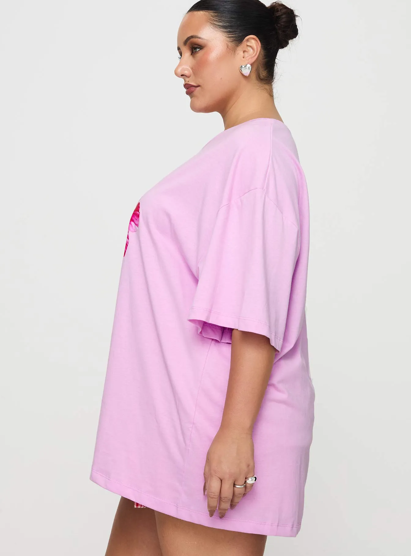 Trendy Fashion Hibiscus Haven Oversized Tee Pink Curve