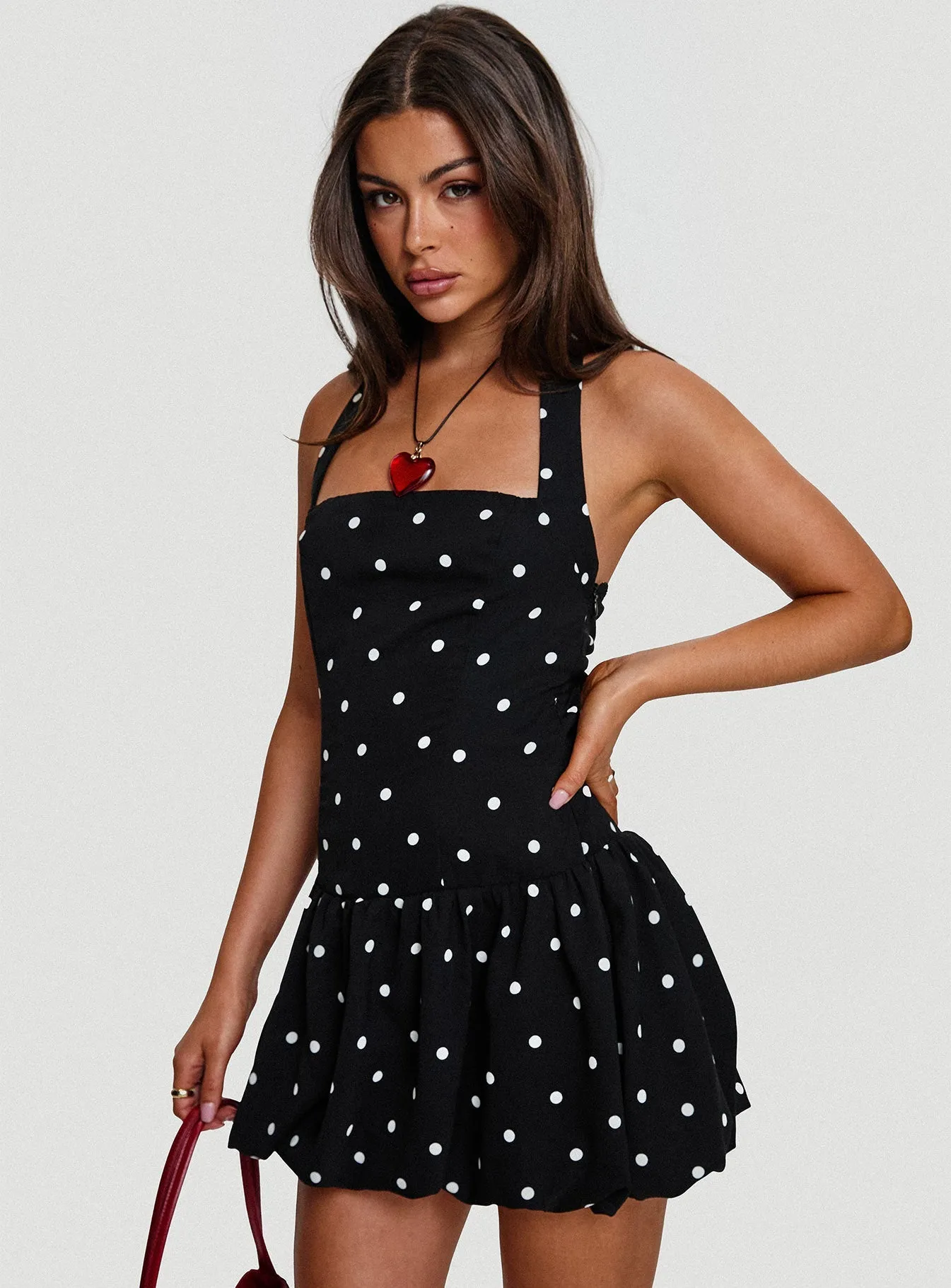 Gigli Bubble Hem Mini Dress Polka Dot Runway-Ready Cozy Drape