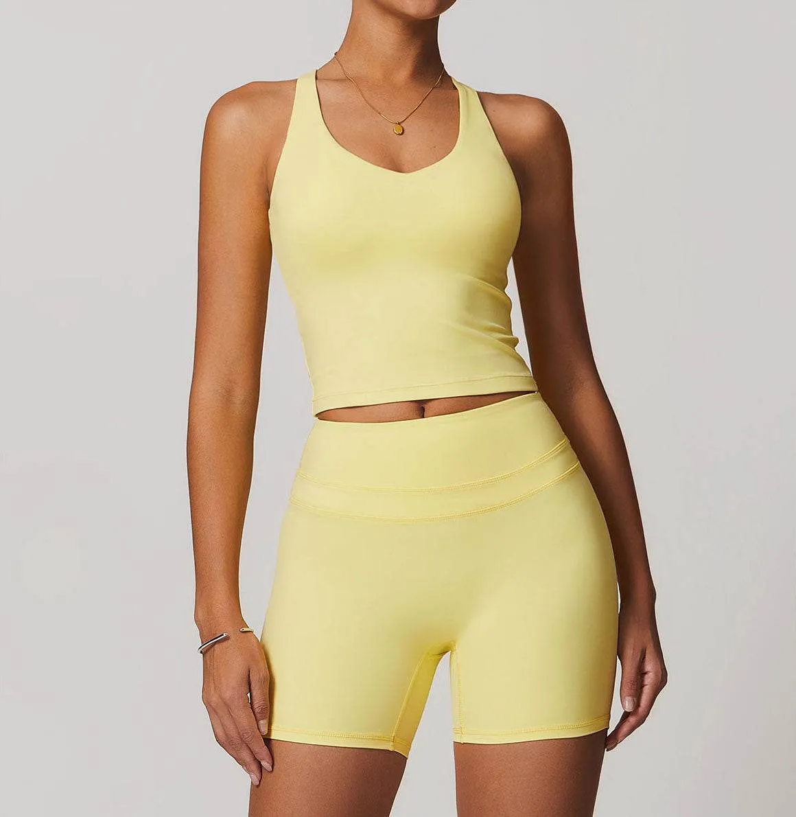 Solid U Neck Cross Back Yoga Tank Tops with Padded FourWayStretchClothing