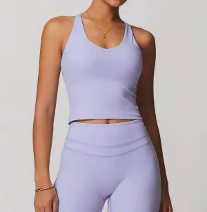 Sporty Joggers ButterSoftKnit Solid U Neck Cross Back Yoga Tank Tops with Padded