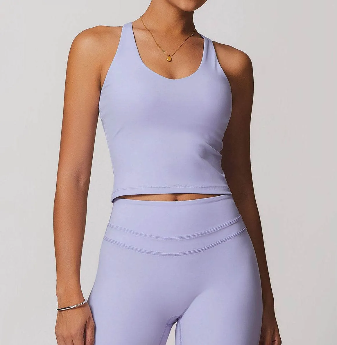 Work Mix Solid U Neck Cross Back Yoga Tank Tops with Padded