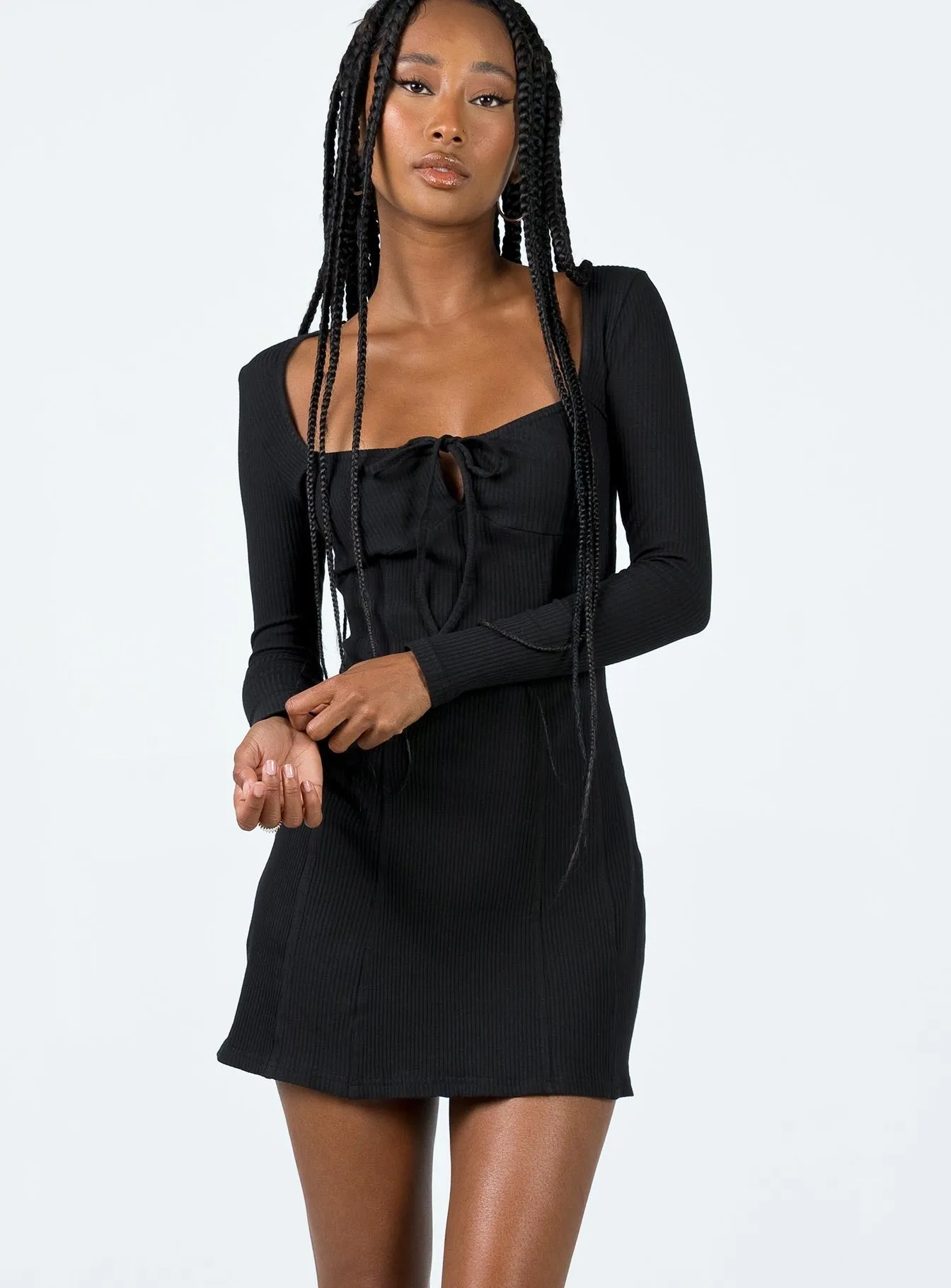 Normandy Long Sleeve Mini Dress Black Smooth Look Outfit Core