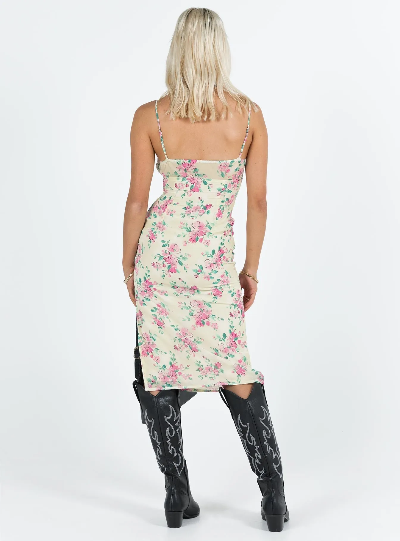 Layered Fit Street Vibe Noda Midi Dress Yellow / Pink Floral