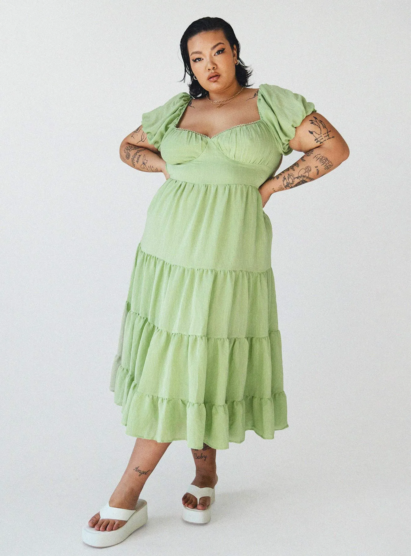 Pure Look Feminine Comfort Danny Midi Dress Green Curve