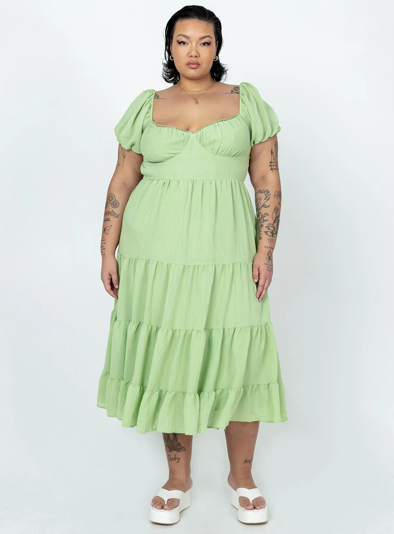 Danny Midi Dress Green Curve Warm Soft Lounge Feel