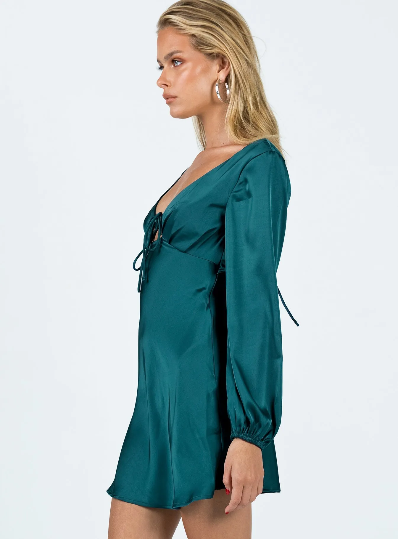 Chic Direction Bare Arm Kayce Long Sleeve Mini Dress Navy