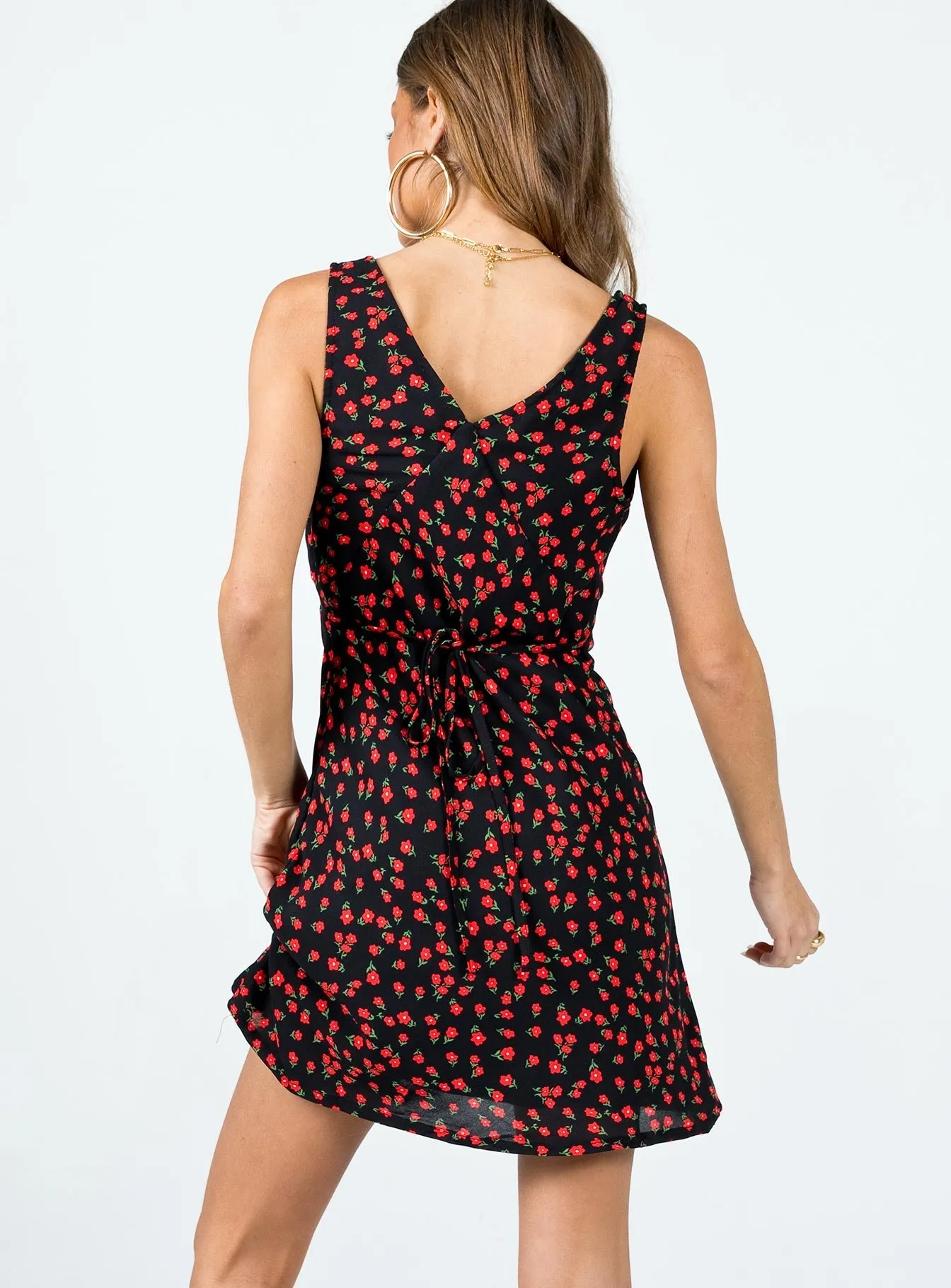 Sleek Draping Minimalist Layering Nellie Mini Dress Black / Red Floral