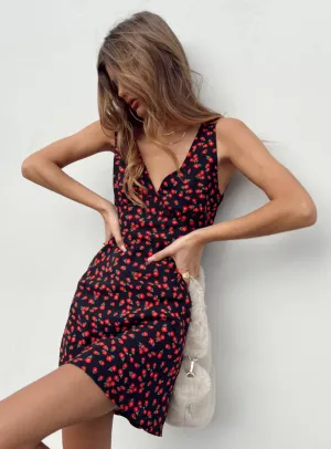 Modern Silhouette Knot-Detail Nellie Mini Dress Black / Red Floral