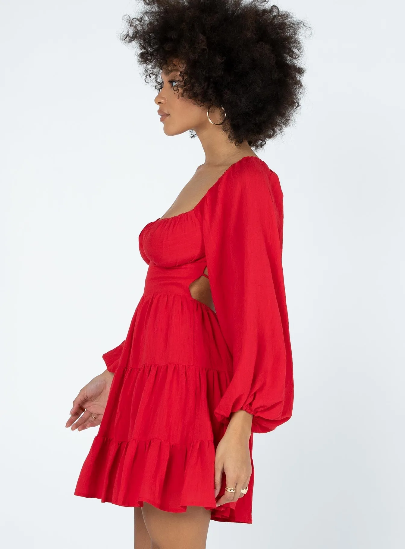 Danny Long Sleeve Mini Dress Red Off-Shoulder