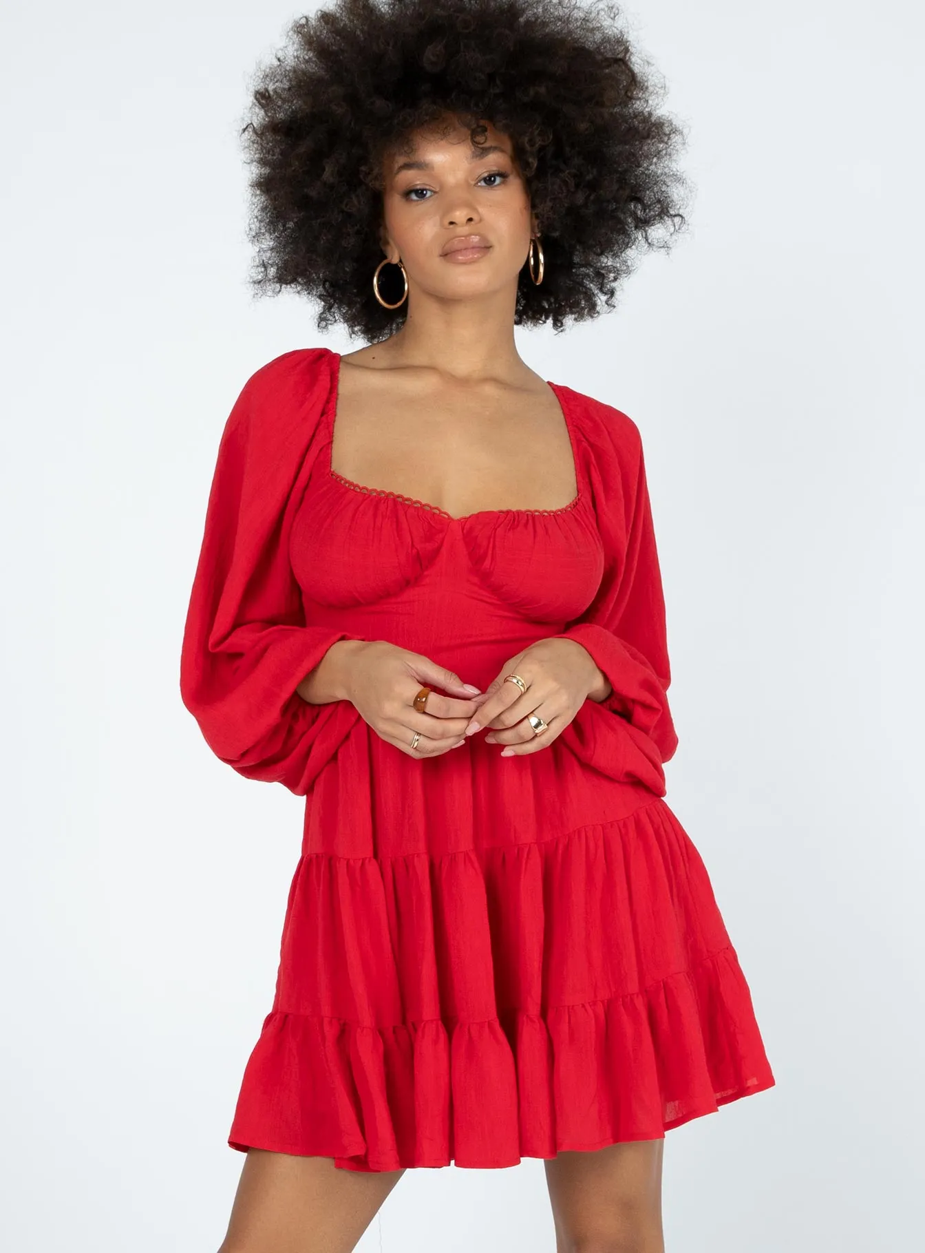 Danny Long Sleeve Mini Dress Red Casual and Comfy Smooth Layering