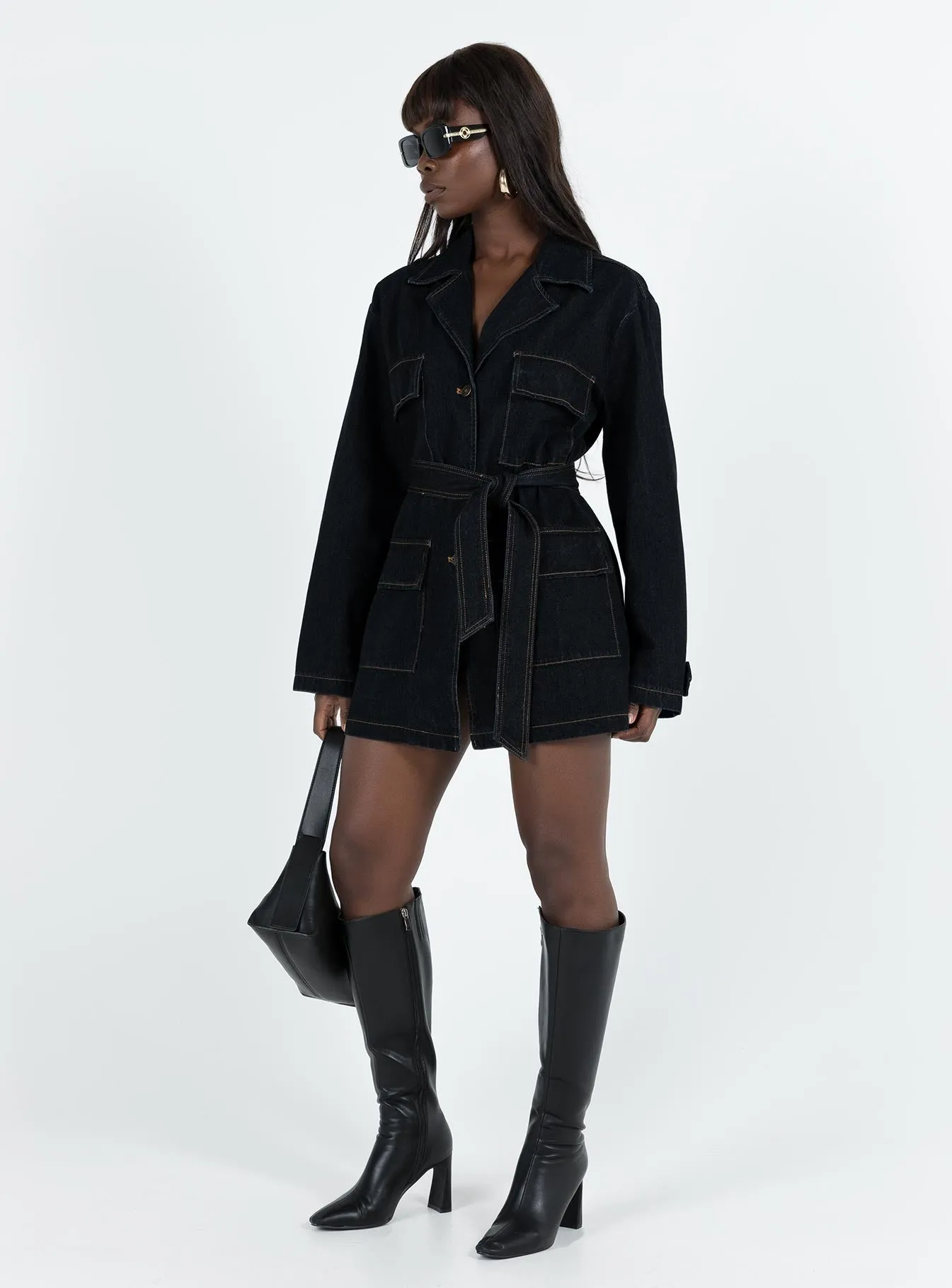 Giselle Mini Dress Dark Denim Tailored Cut Neutral Mood