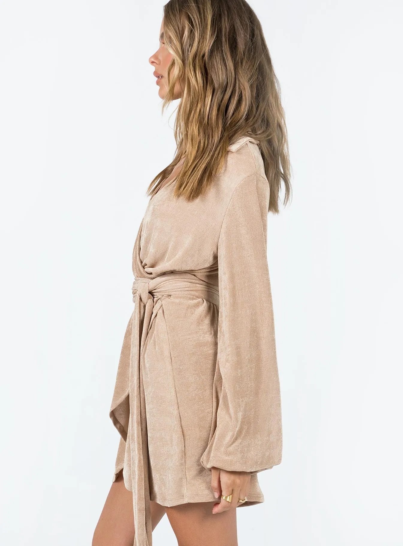 Party Time Mini Dress Beige Soft Texture Office Glam