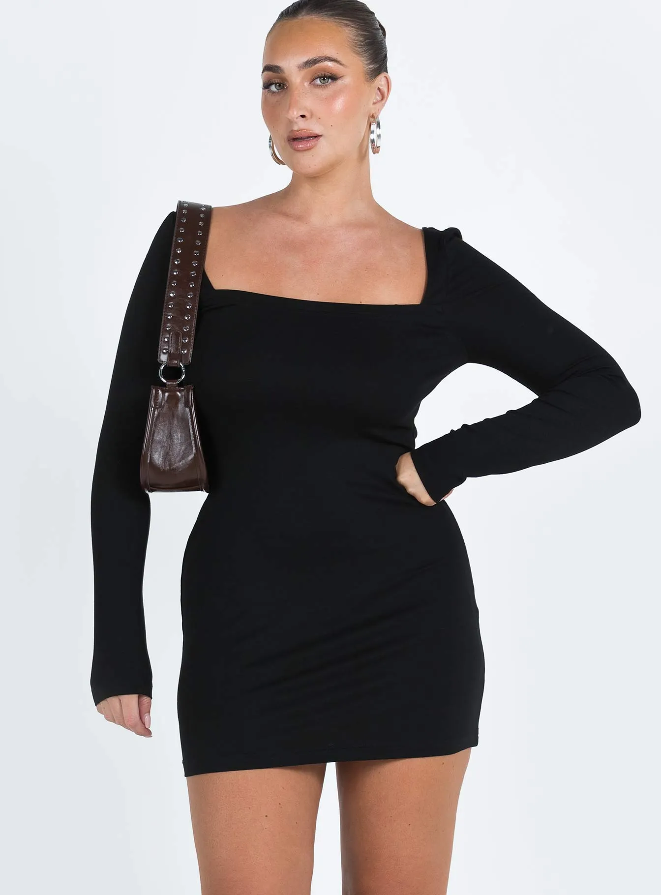 Browder Long Sleeve Mini Dress Black Vibrant color dress Body Safe