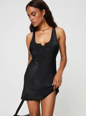 Crudence Satin Mini Dress Black Beaded-Sleeve Day Love
