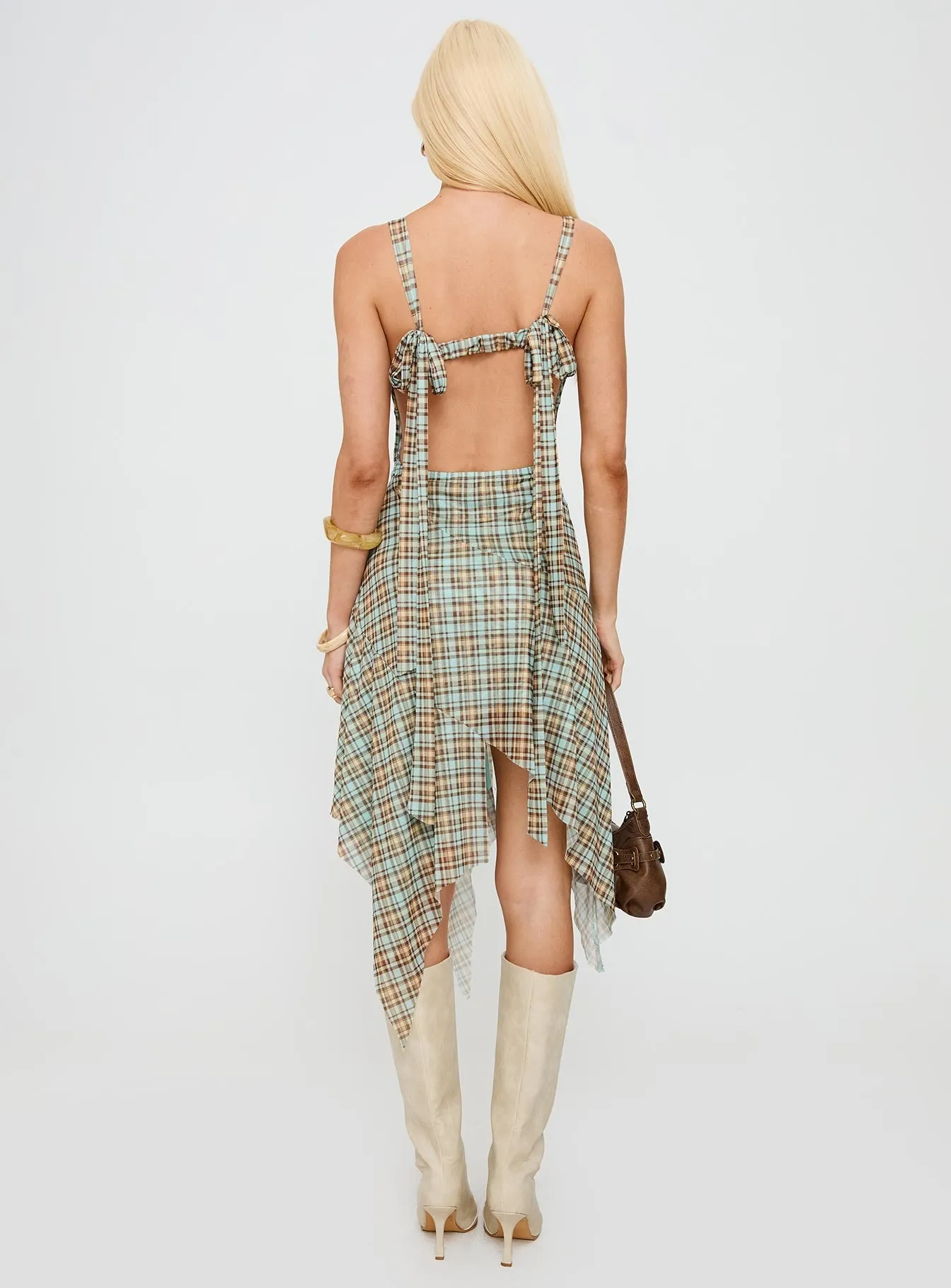 Smooth Drape Fit Waist Blaize Asymmetrical Midi Dress Multi Check