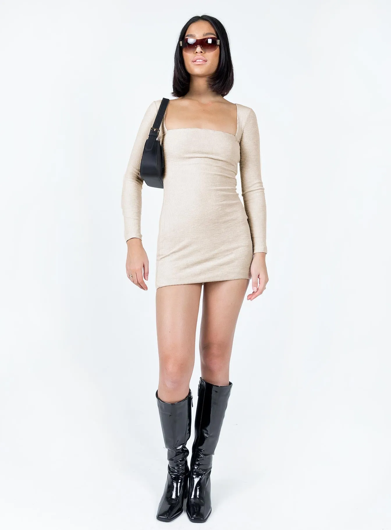 Melbourne Long Sleeve Mini Dress Beige Travel piece