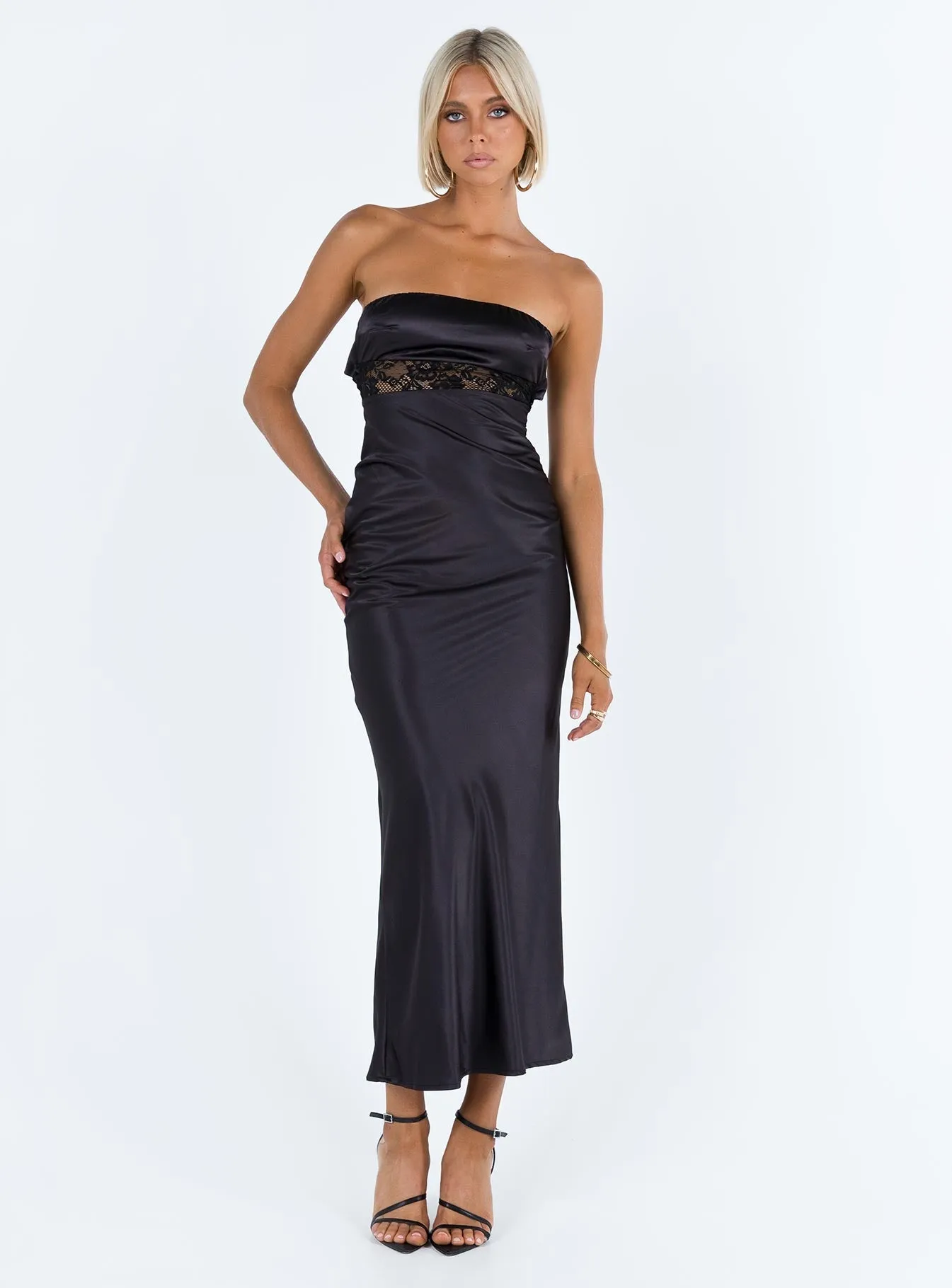 Olive Fresh Feminine Look Bellwood Strapless Maxi Dress Black