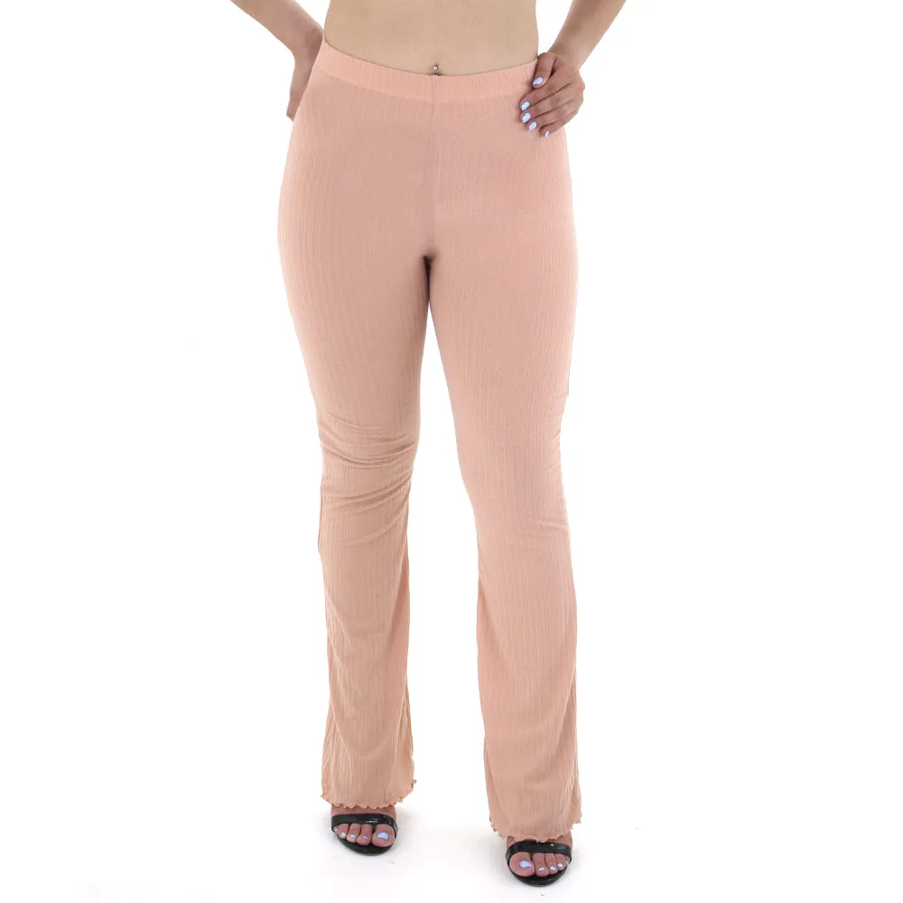 Women's Ribbed Flared Pant,Peach Non Bulk