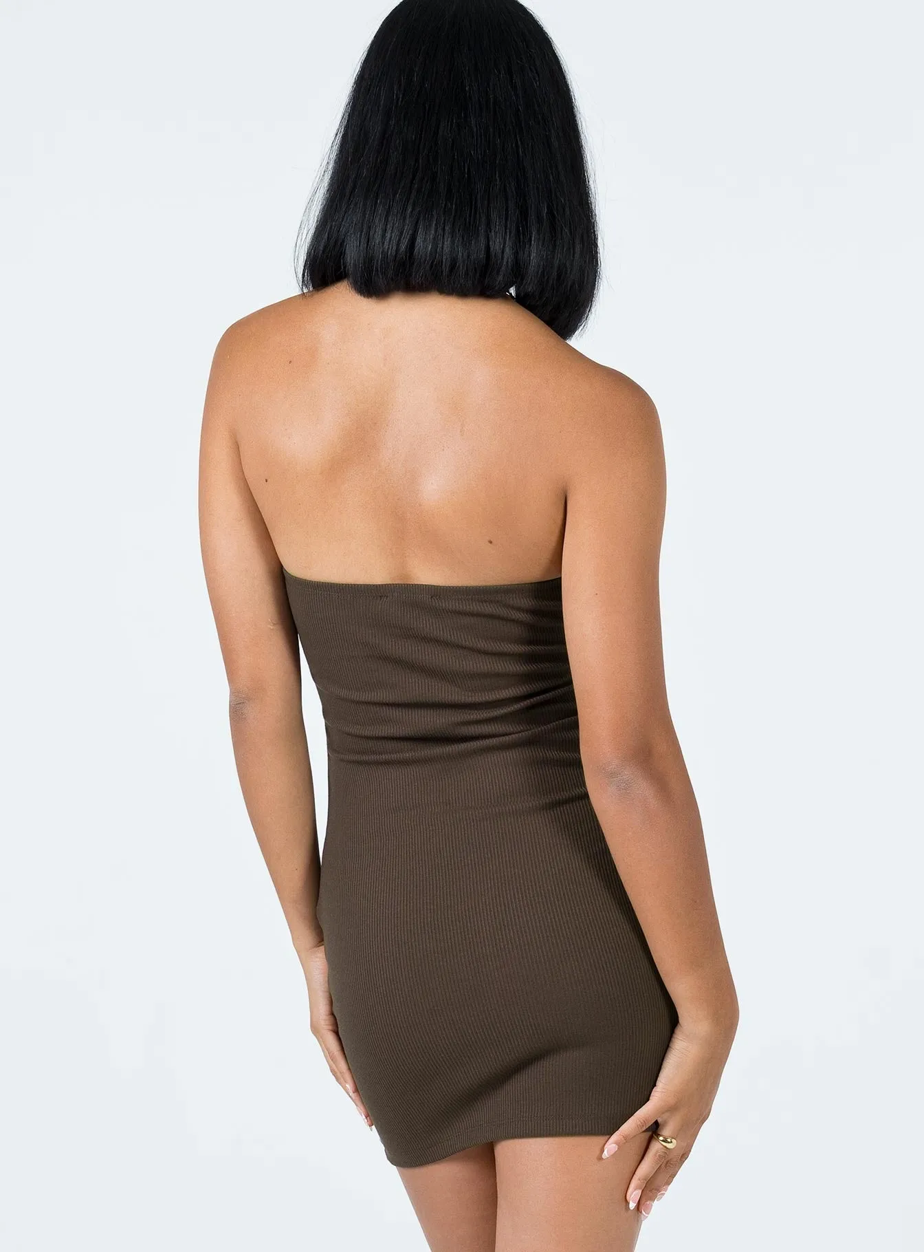 Flattering Layers Sophisticated and Relaxed Becca Strapless Mini Dress Brown