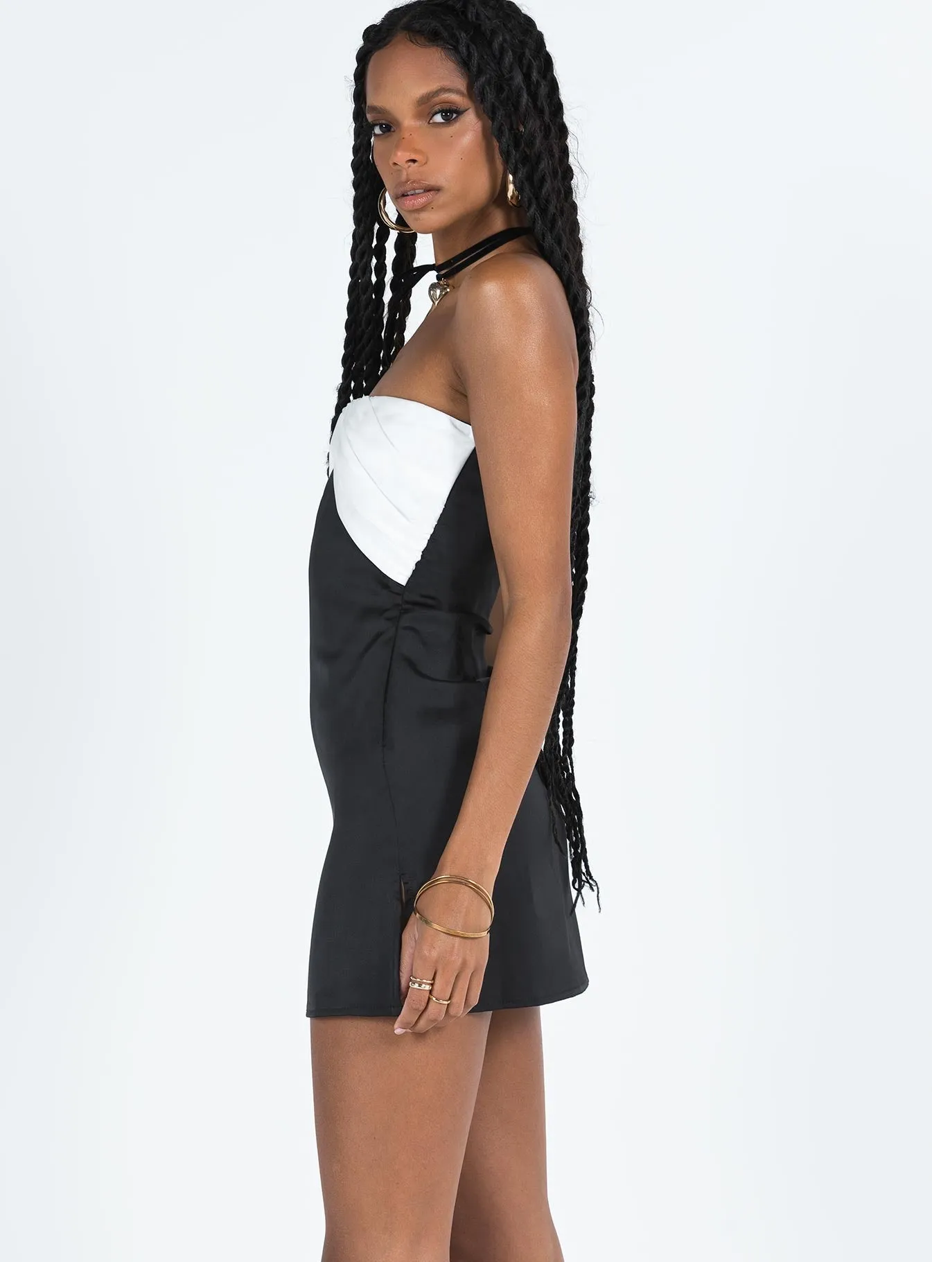 Edge Detail Irena Strapless Mini Dress Black / White