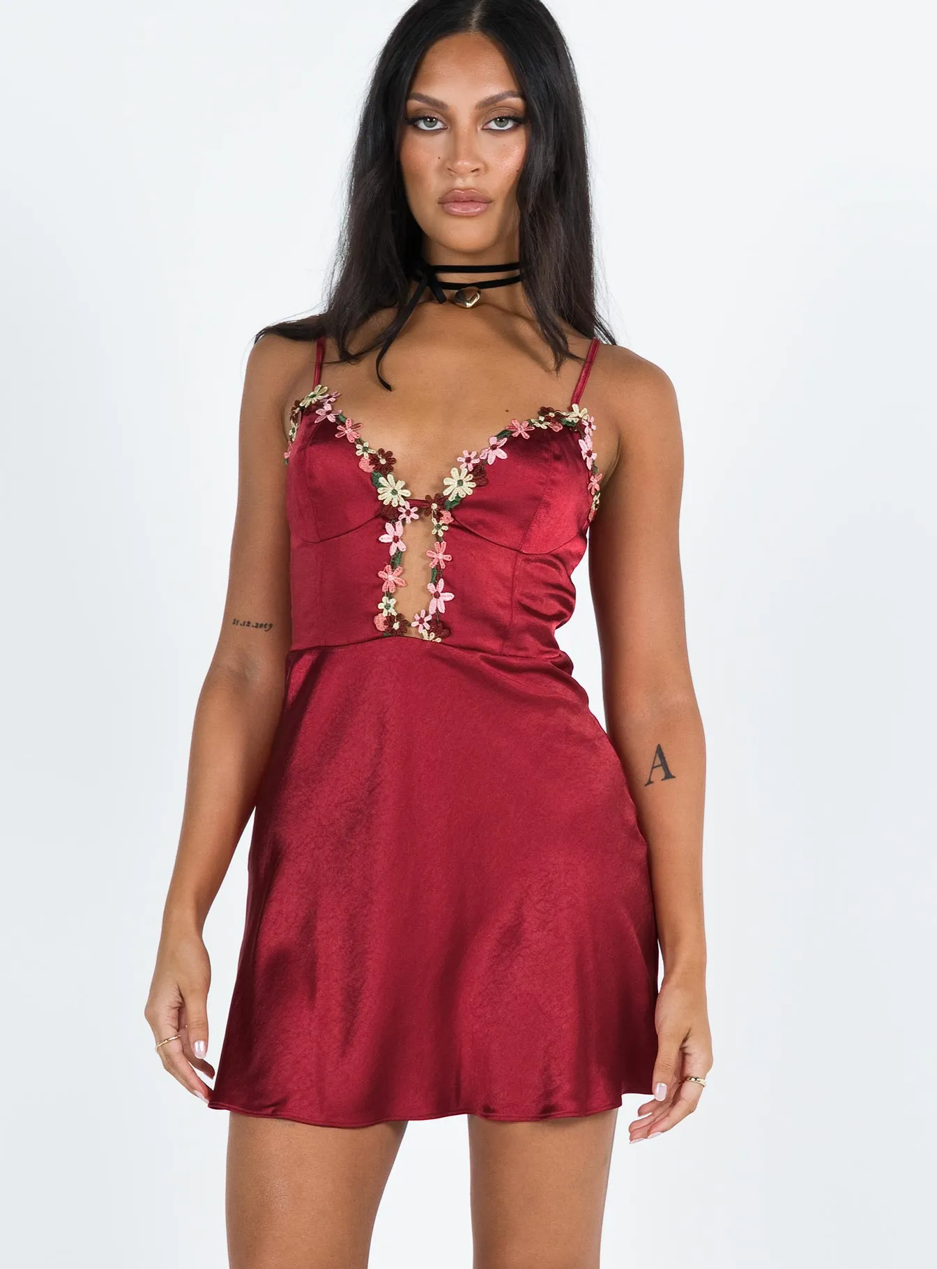 Neutral Layer Tamal Mini Dress Burgundy