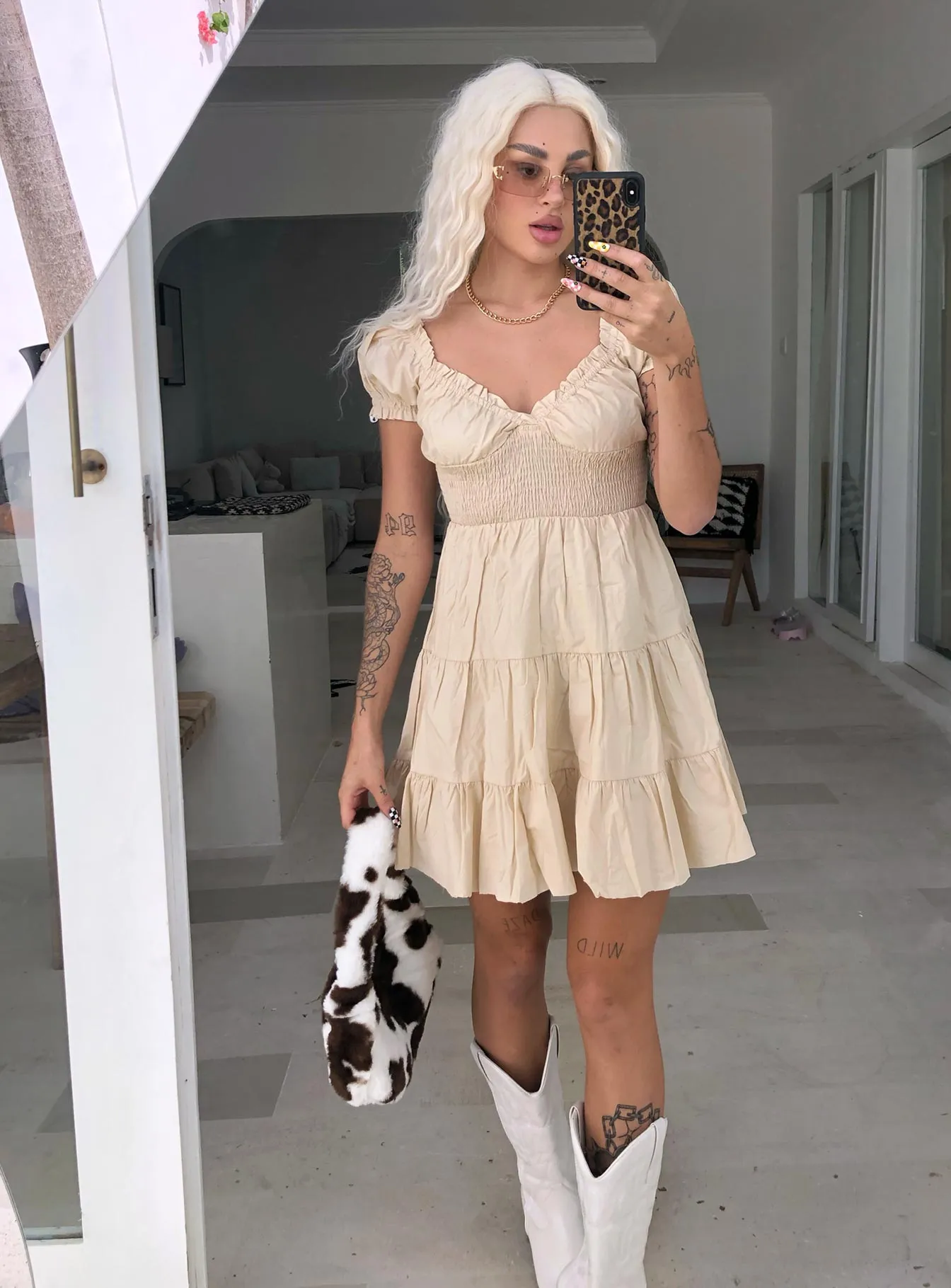 Daniela Mini Dress Beige Quiet Sweet