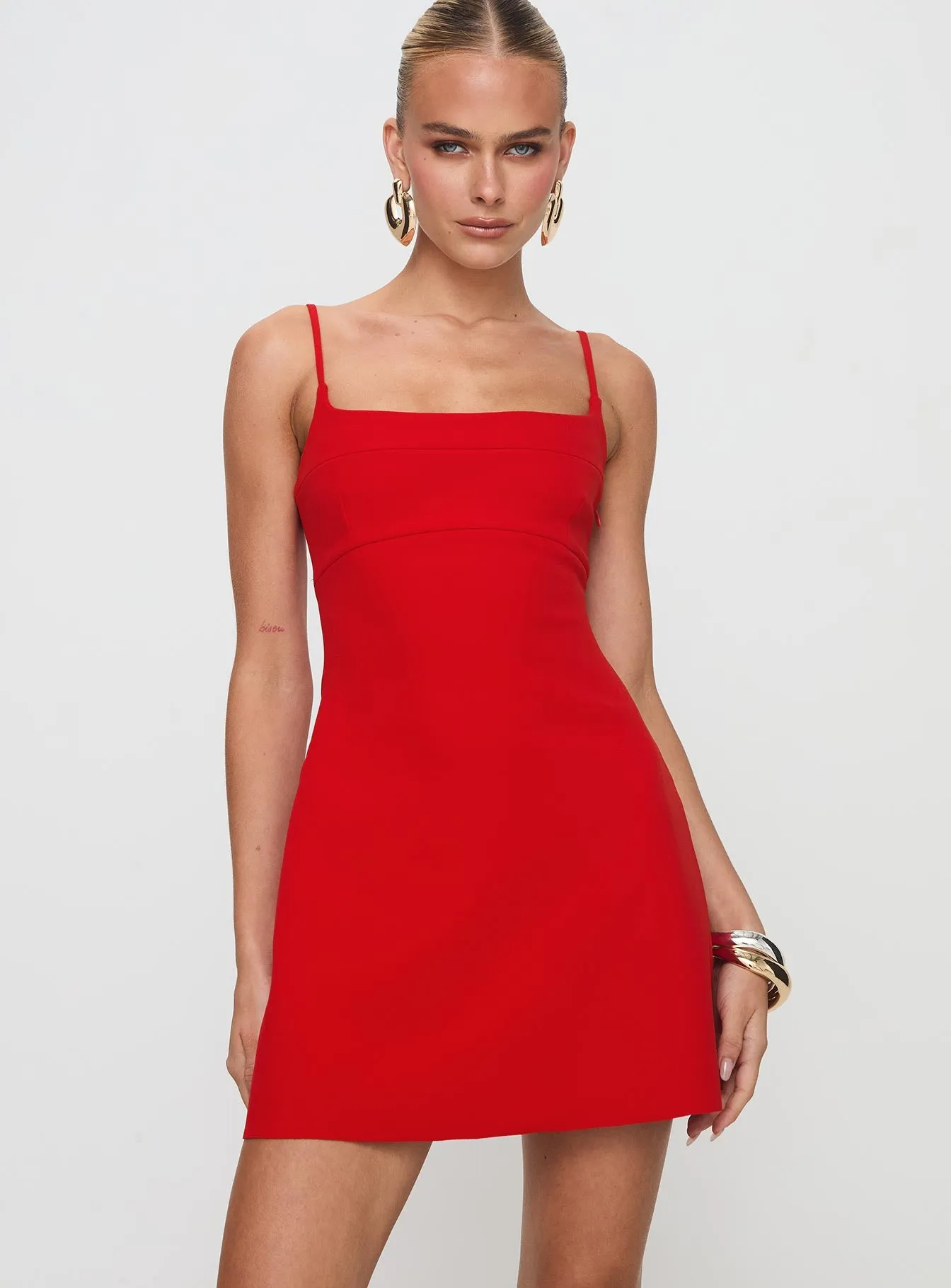 Silky-Feel Fluid Shape Rousselet Mini Dress Red
