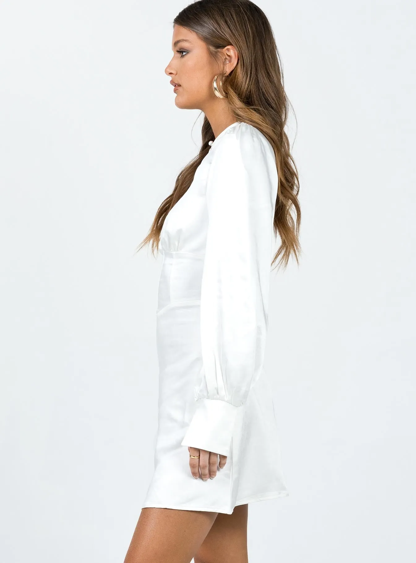 Jalene Satin Long Sleeve Mini Dress White Stylish Pick Modern Fit