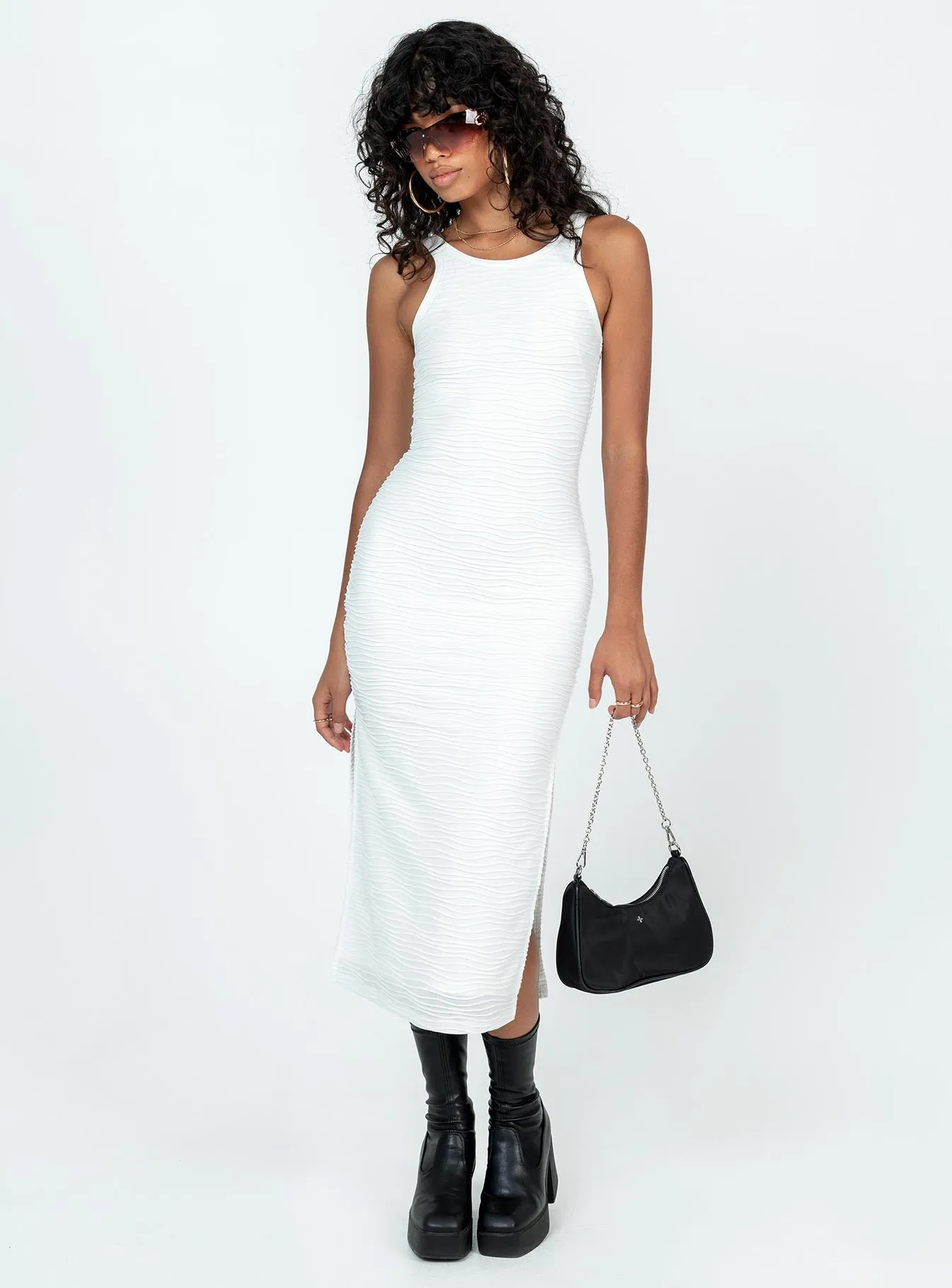 Lazar Midi Dress White Light Weave Travel Ready