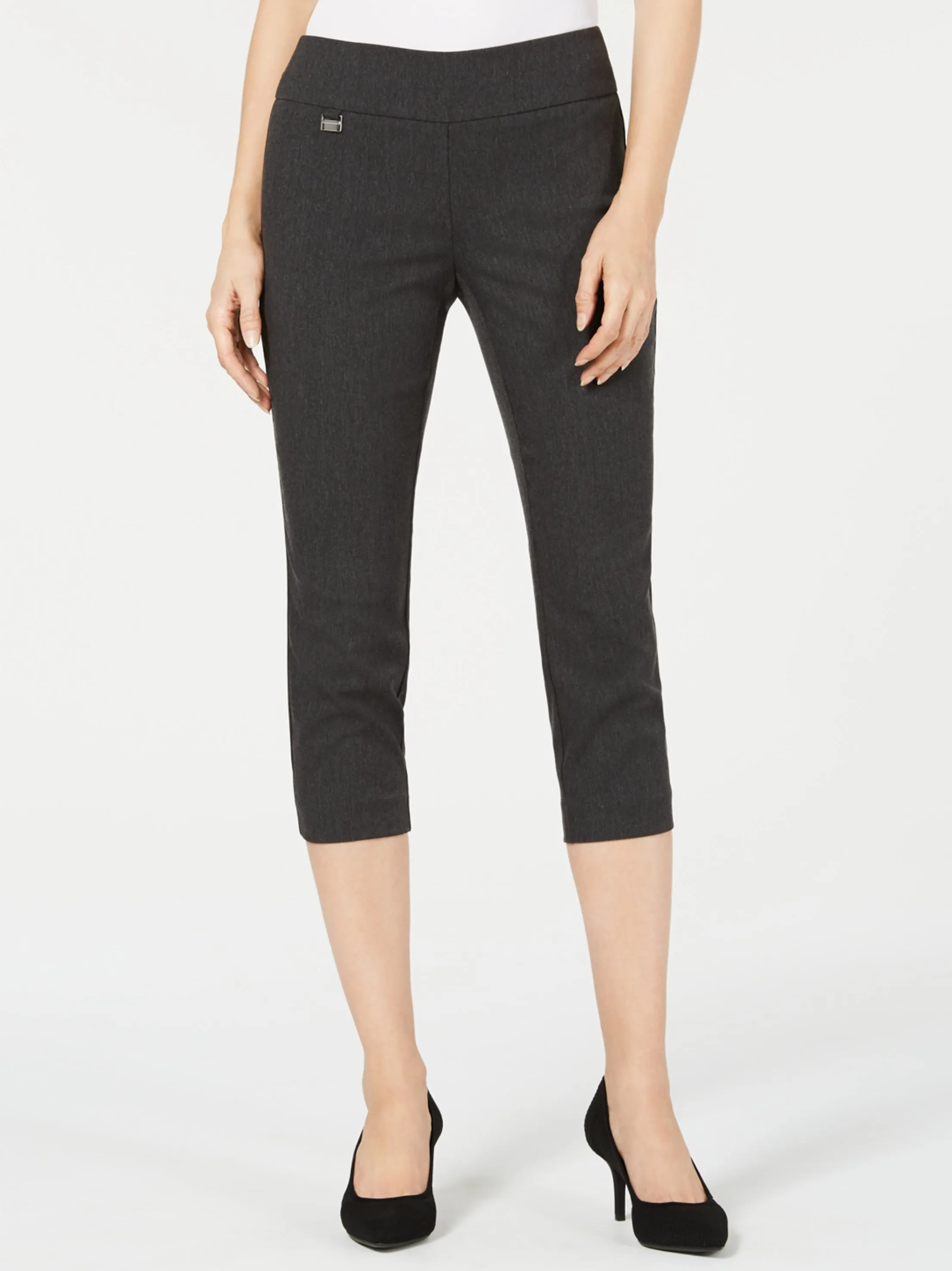 Women's Textured Capri Pants,Dark Grey Casual Style