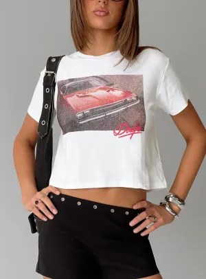 Dodge Girl Graphic Top White Timeless Comfort Reinforced Shoulder