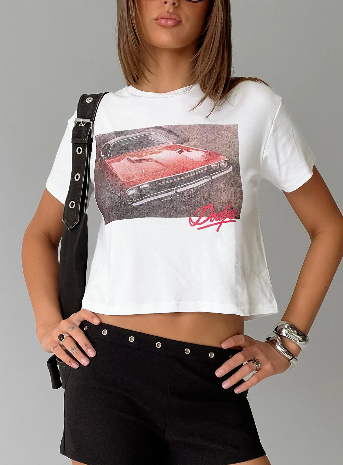 Dodge Girl Graphic Top White Timeless Comfort Reinforced Shoulder