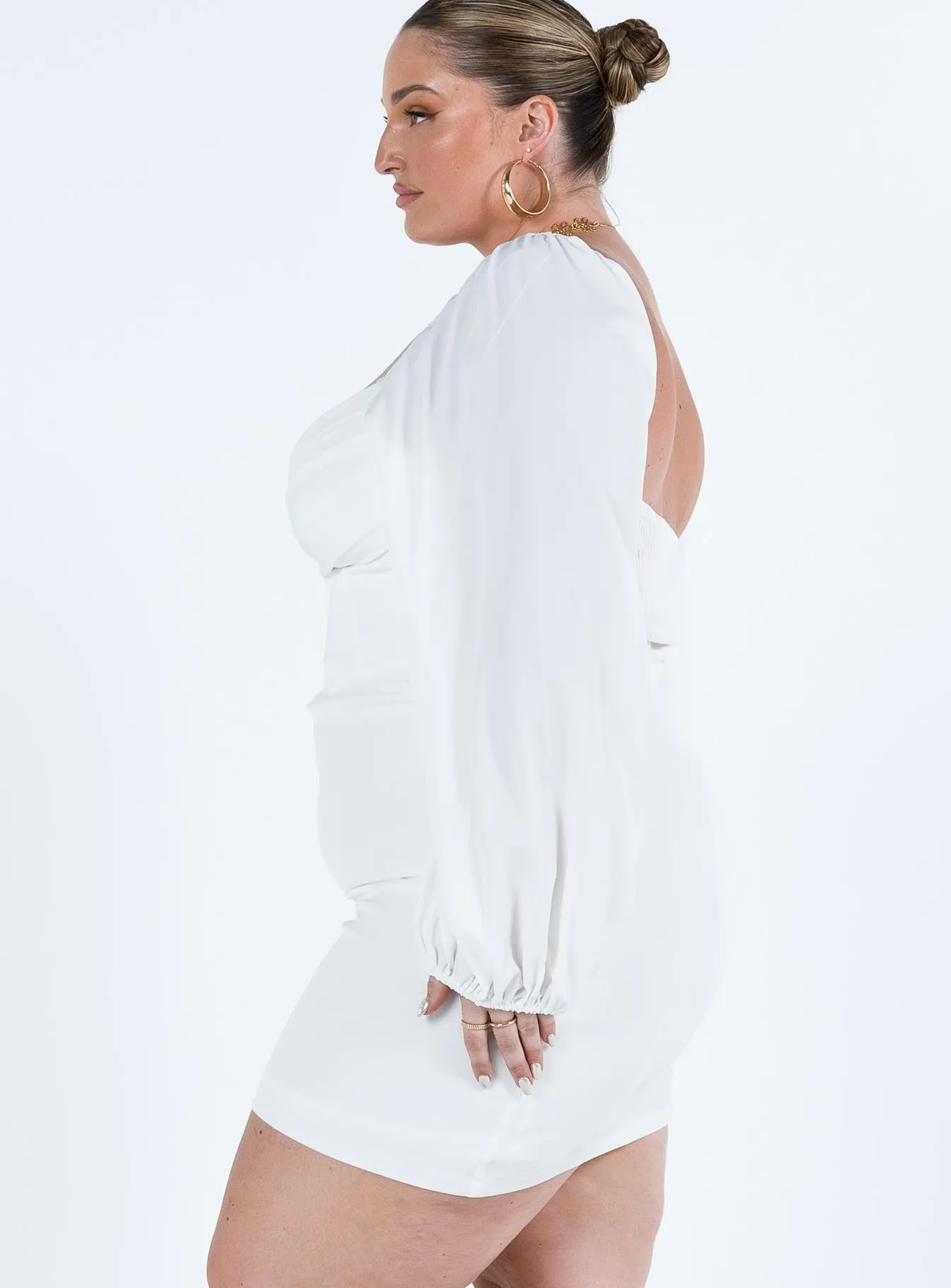 Versatile Fit Zoella Long Sleeve Mini Dress White Curve