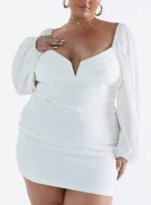 Zoella Long Sleeve Mini Dress White Curve Smart Layer Lace-Sleeve