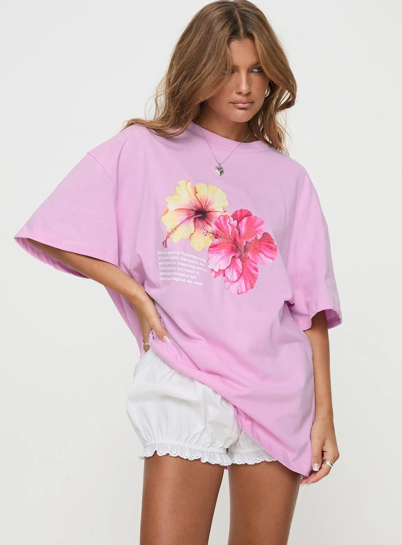 Hibiscus Haven Oversized Tee Pink Perfect For Relaxing