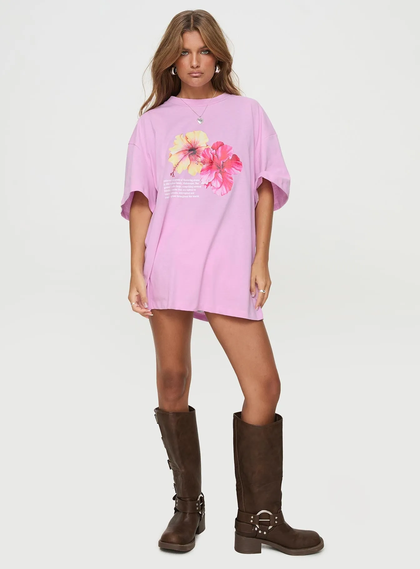 Everyday Top Sublimation Resistant Fabric Hibiscus Haven Oversized Tee Pink