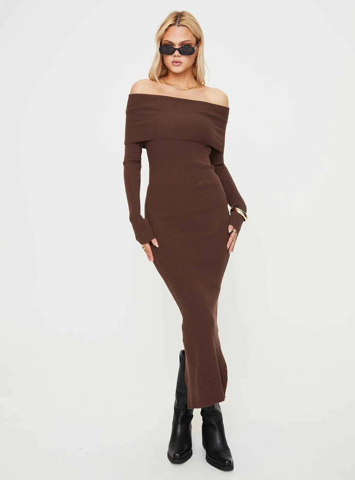 Phylis Off The Shoulder Maxi Dress Chocolate Comfort Mode